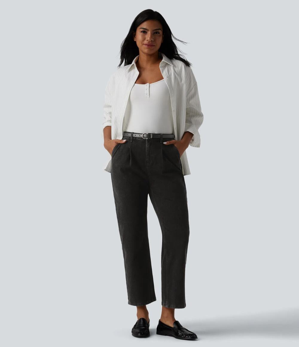 HALARA Flex Denim High Waisted 7/8 Straight Leg Jeans Black Sz S Reg NWT {3F14}